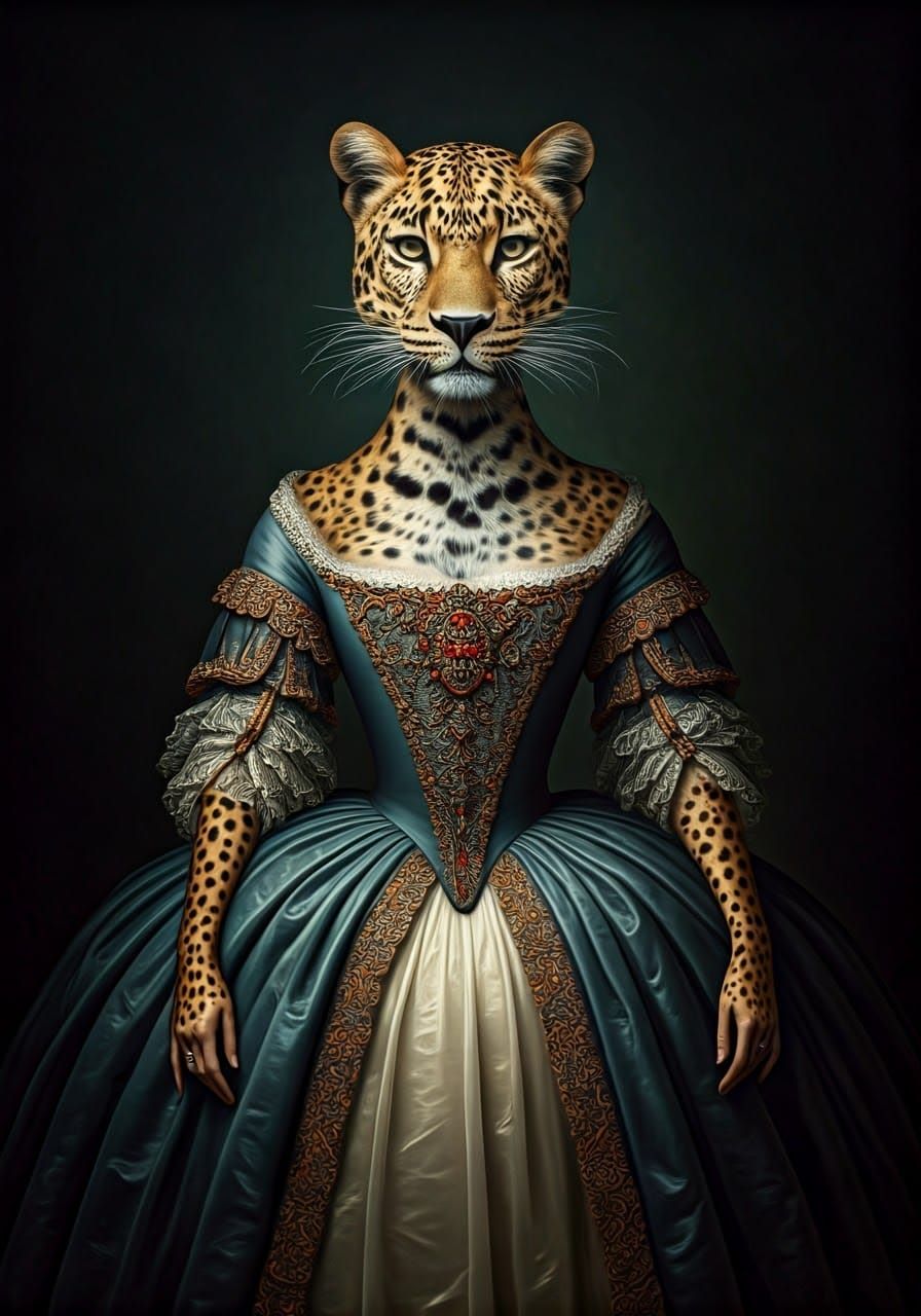 Surreal Goddess Unites Human and Leopard in Majestic Form