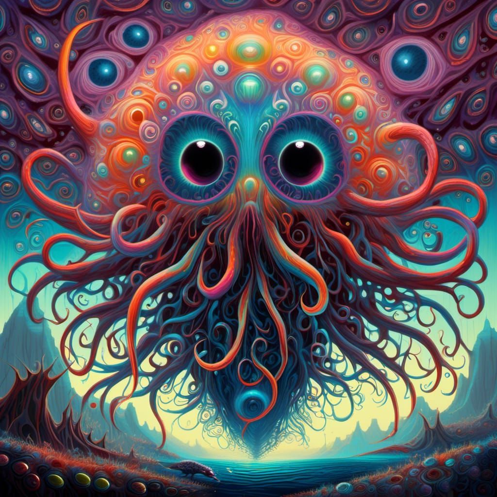 Surreal Landscape with Elastic Flora and Alien Pods