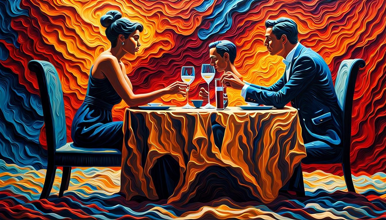 Abstract Impasto of Couple's Romantic Dinner