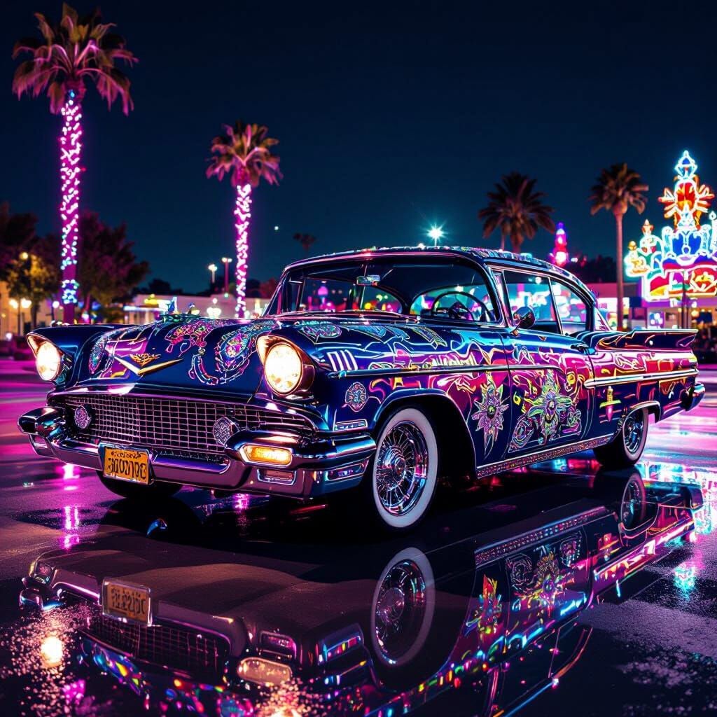 Dazzling Lowrider Car Adorned with Rhinestones and Gems