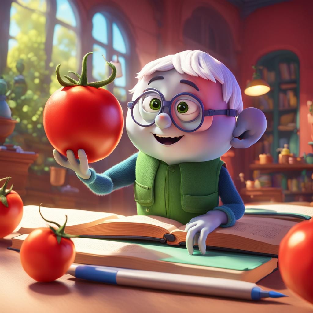 Scholarly Tomato: Pixar-Style 3D Digital Art