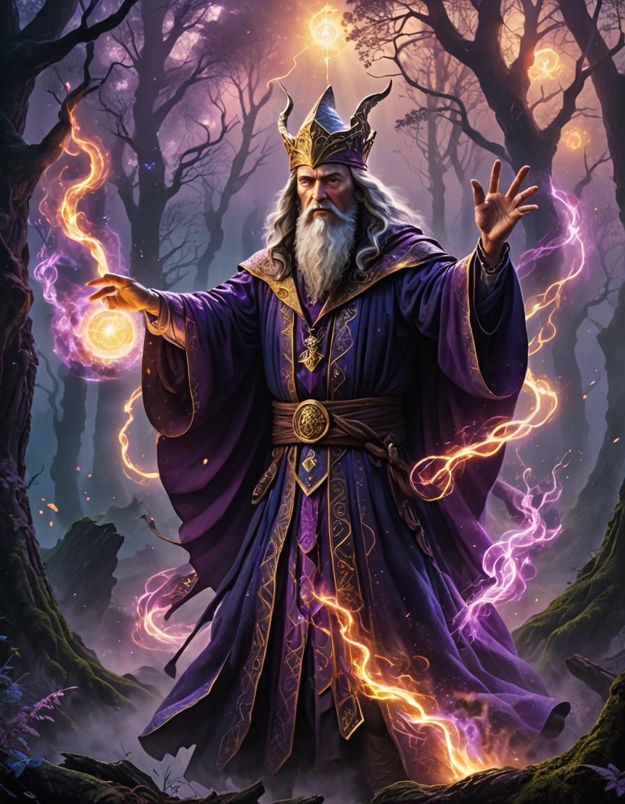 Wizard Casting Magic in Mystical Forest