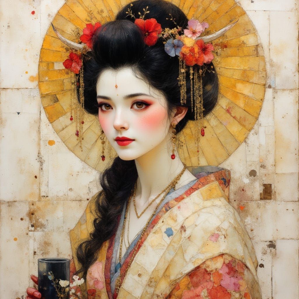 Geisha Portrait in Dark Romanticism Style