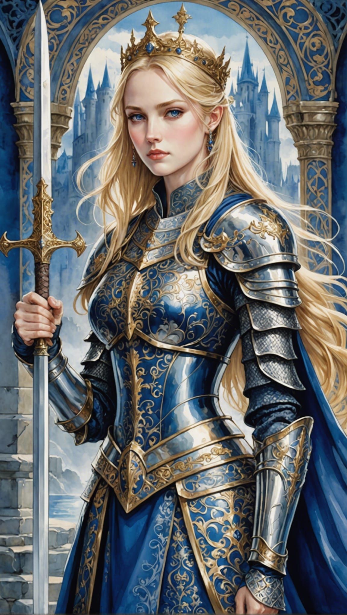 King Arthur as Anime Lady with Excalibur