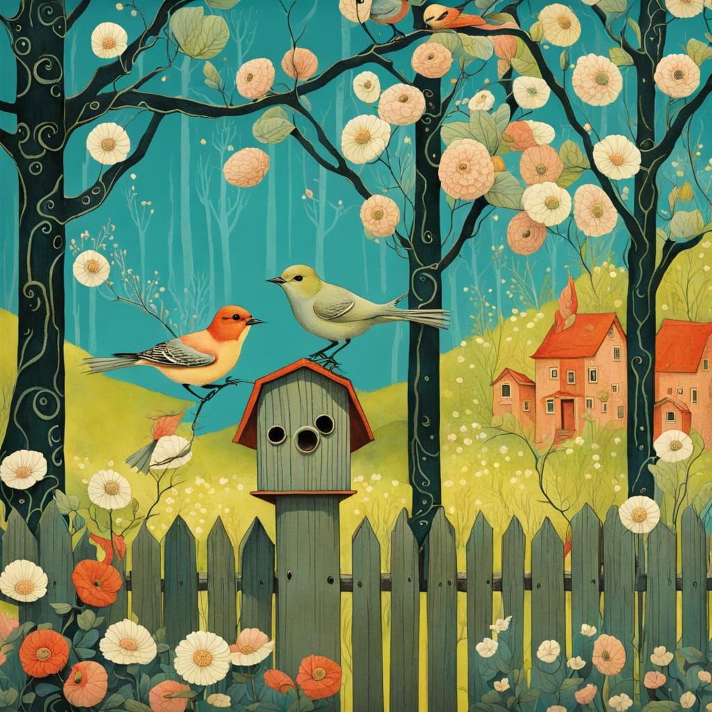 Detailed Birdhouse Illustration in Expressive Style