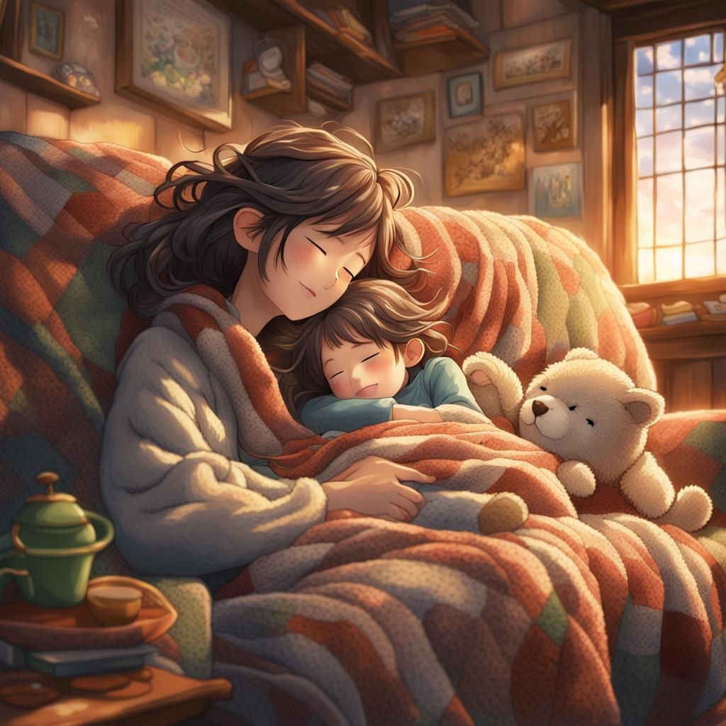 Anime Family Scene with Cosmic View