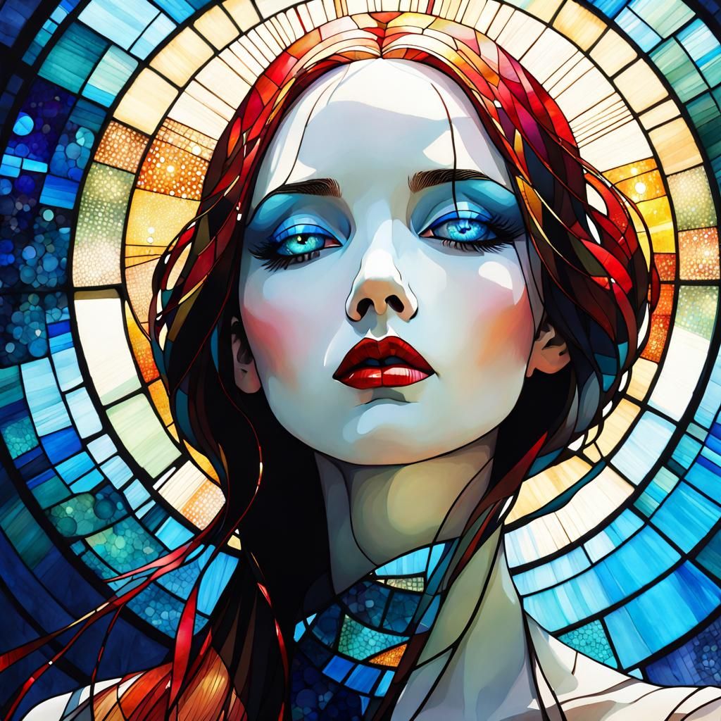 Vibrant Stained Glass Masterpiece in Art Brut Style