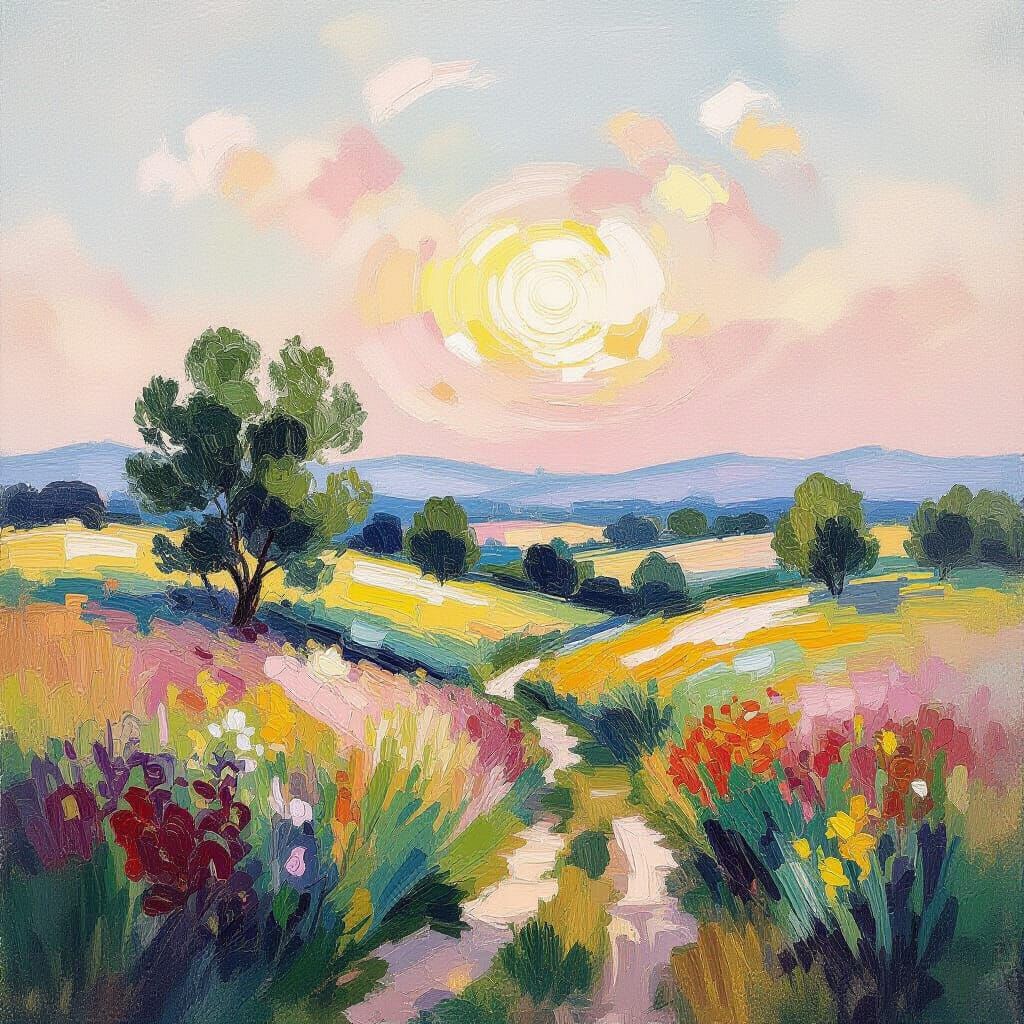 Dreamy Ethereal Landscape in Impasto Style