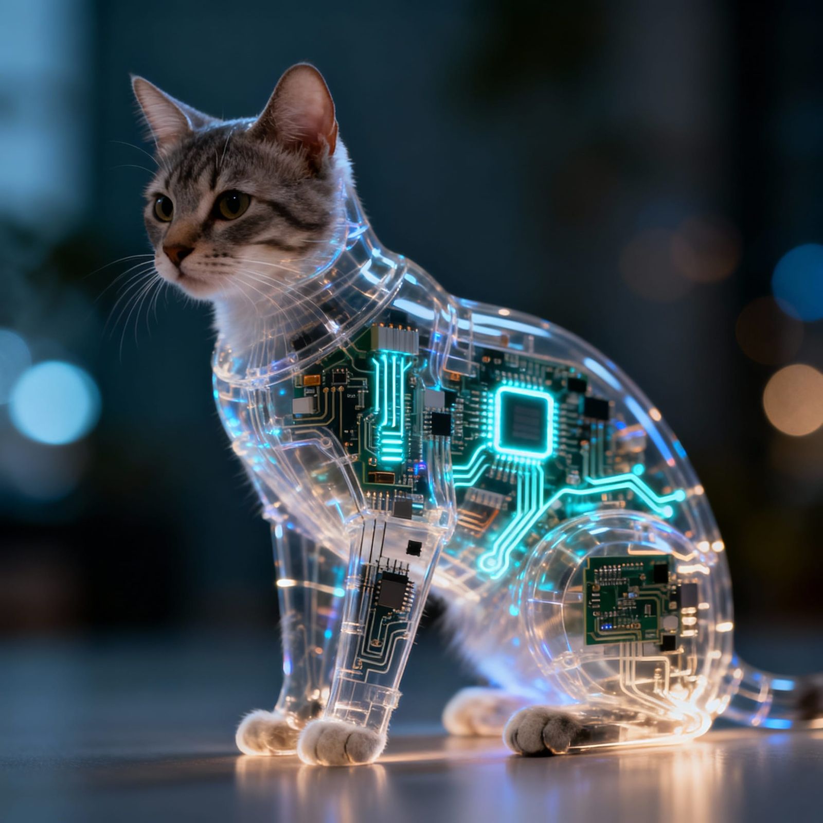 Transparent Cat With Glowing Electronics, Wildlife Photo Sty...
