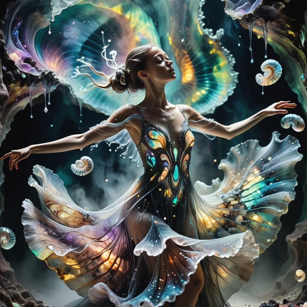 Bioluminescent Crystal Cavern: Neon Ink Splatter Art