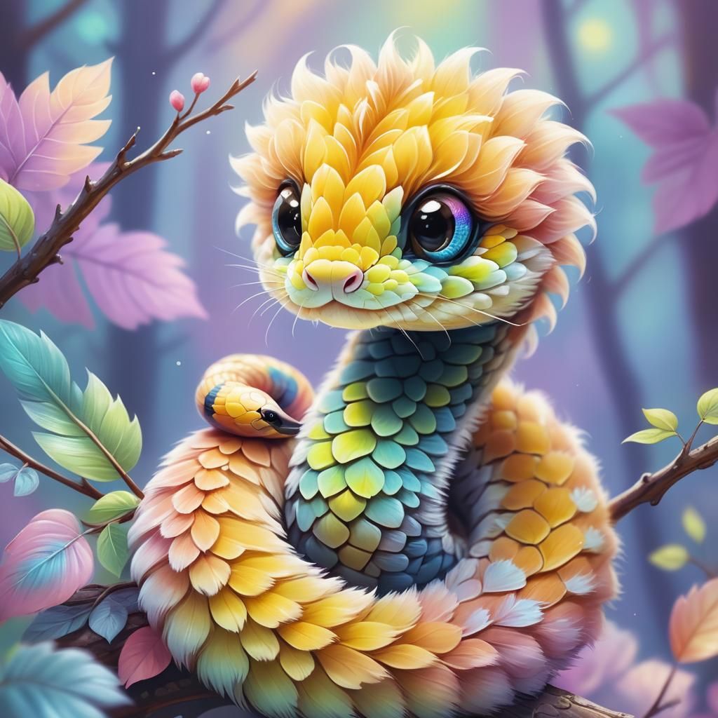 Adorable Furry Baby Snake in Digital Illustration