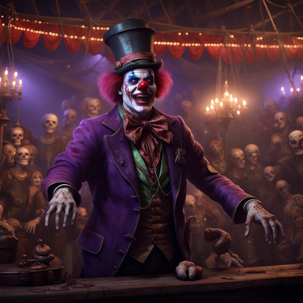 Zombie Clown in Abandoned Circus: Dark Fantasy Art