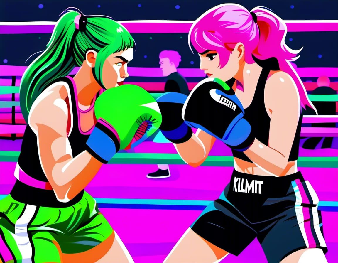 Female Boxers in Contrasting Colors, Photorealistic Style