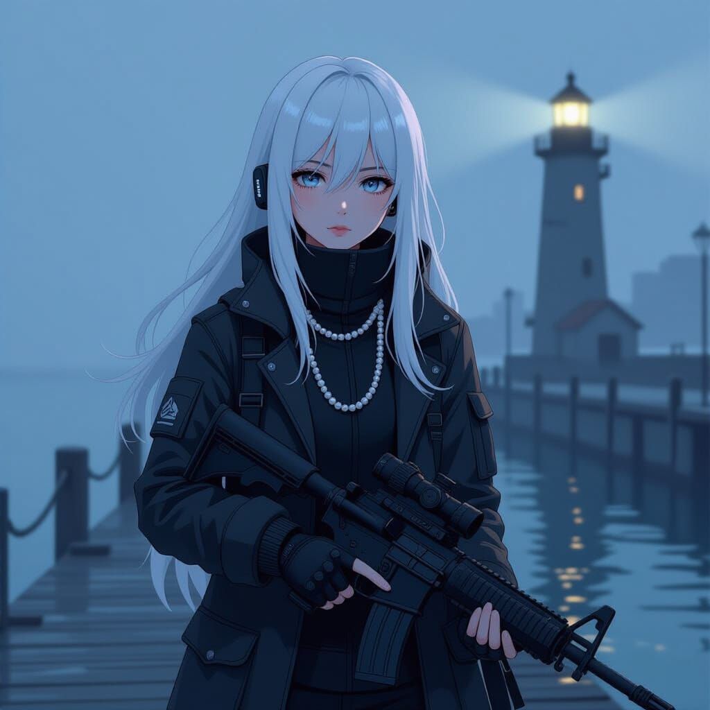 Techwear Woman with Carbine in Pop Art Style