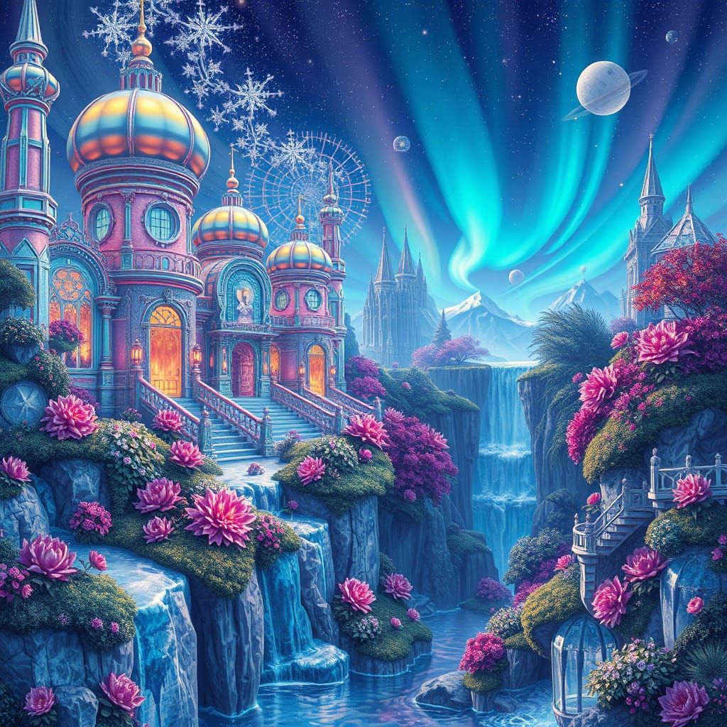 Surreal Futuristic Metropolis in Vibrant Iridescent Hues