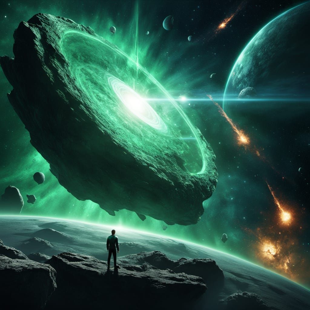 Green Lantern Shines from Asteroid in Cosmic Digital Paintin...