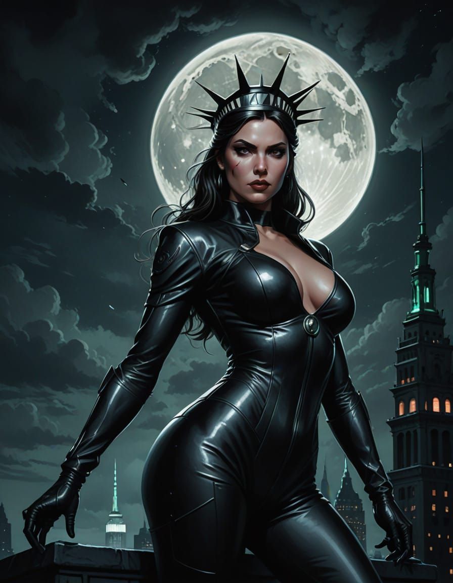 Cyberpunk Goddess Stands Tall with Liberty's Crown