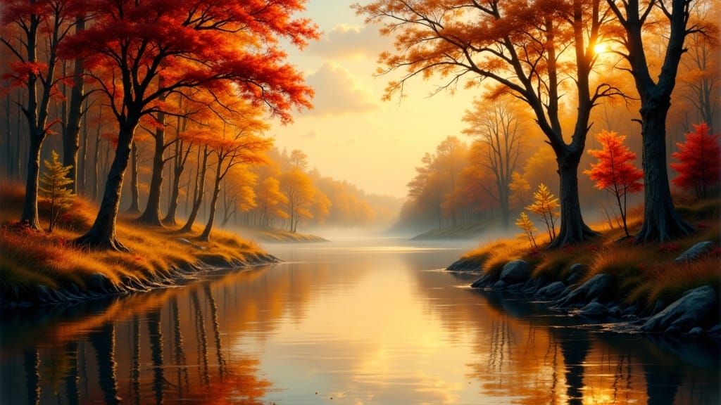 Golden Hour Autumn Forest Reflection