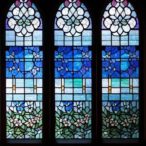 Stained Glass Window with Blue Hydrangeas in Tiffany Style