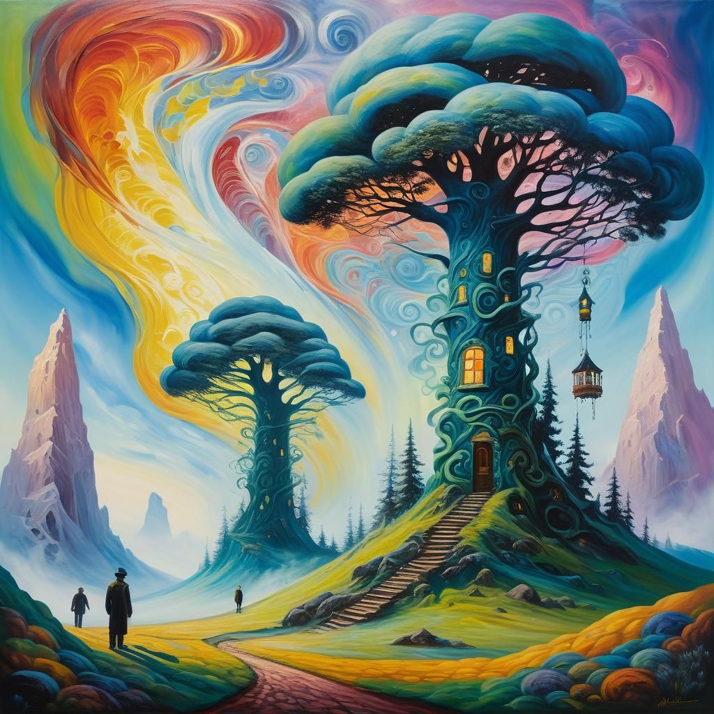 Surreal Dreamscape Painting in Expressionist Style