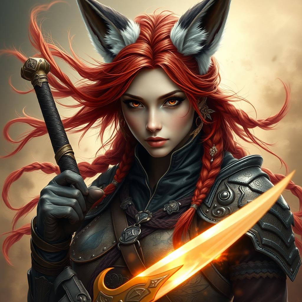 Fox Warrior with Sword in Dreamy Fantasy Style