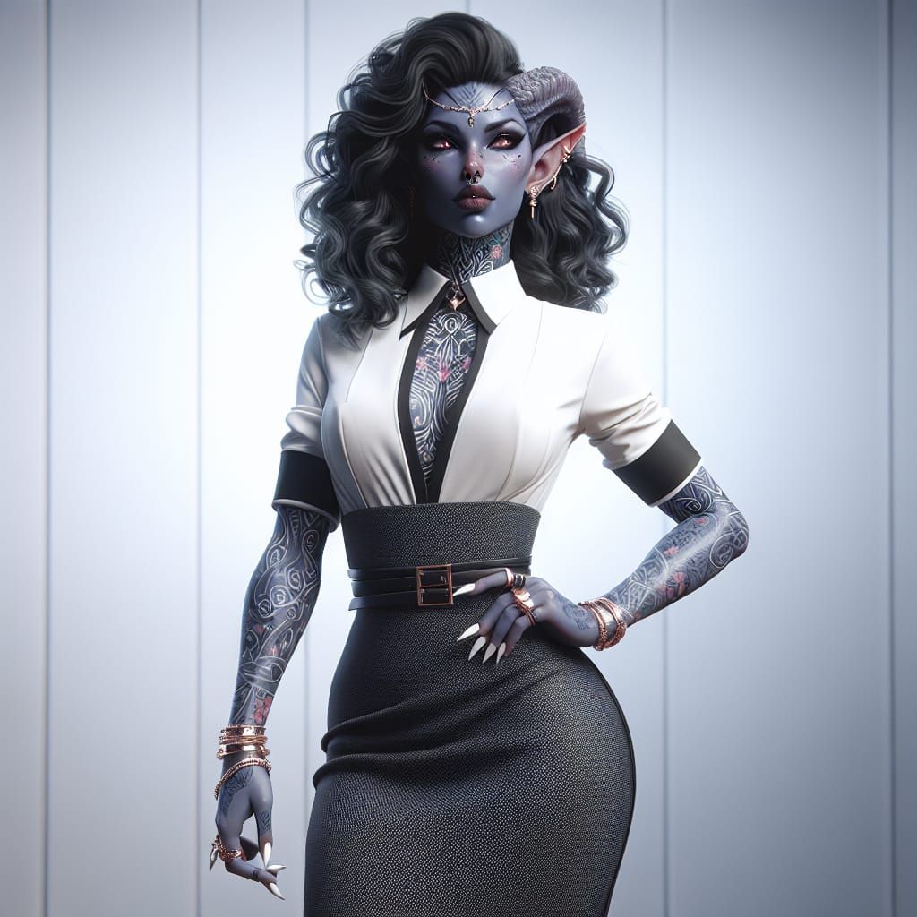 Tiefling Secretary with Japanese Anime Style
