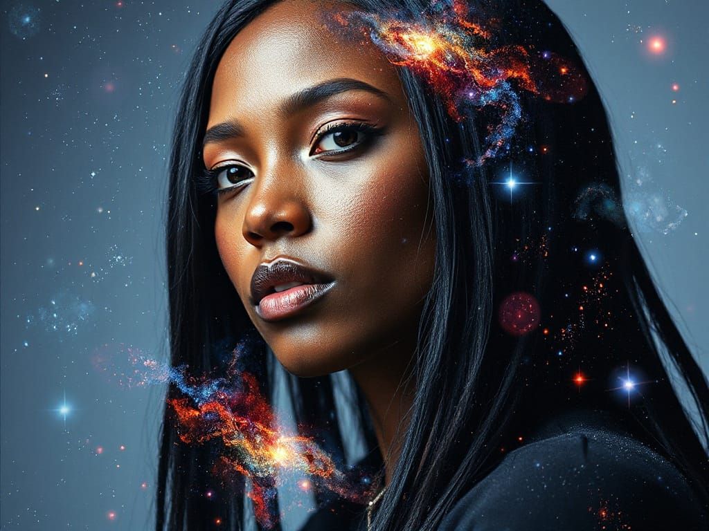 Cosmic Portrait in Double Exposure Art