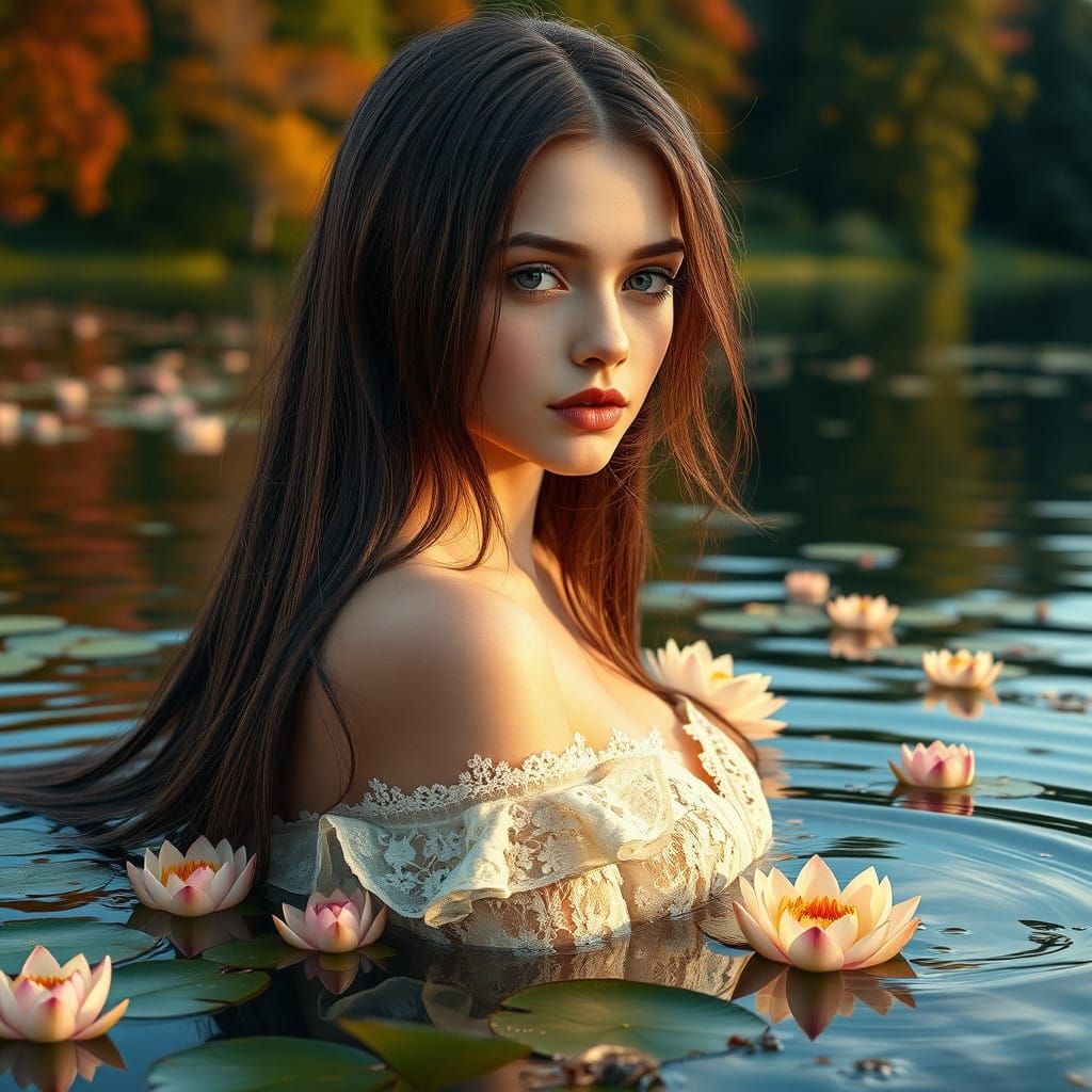 Elegant Lady Dances in Serene Lake Waters