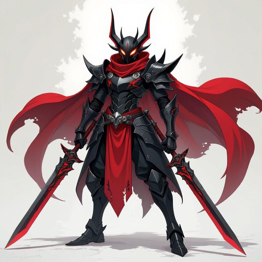 Demon Digimon Warrior with Swords in Digital Painting Style