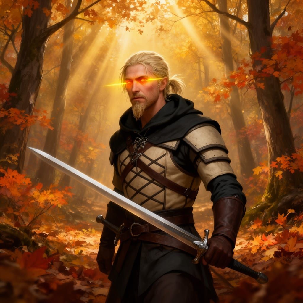 Epic Warrior in Autumn Forest Digital Matte Painting