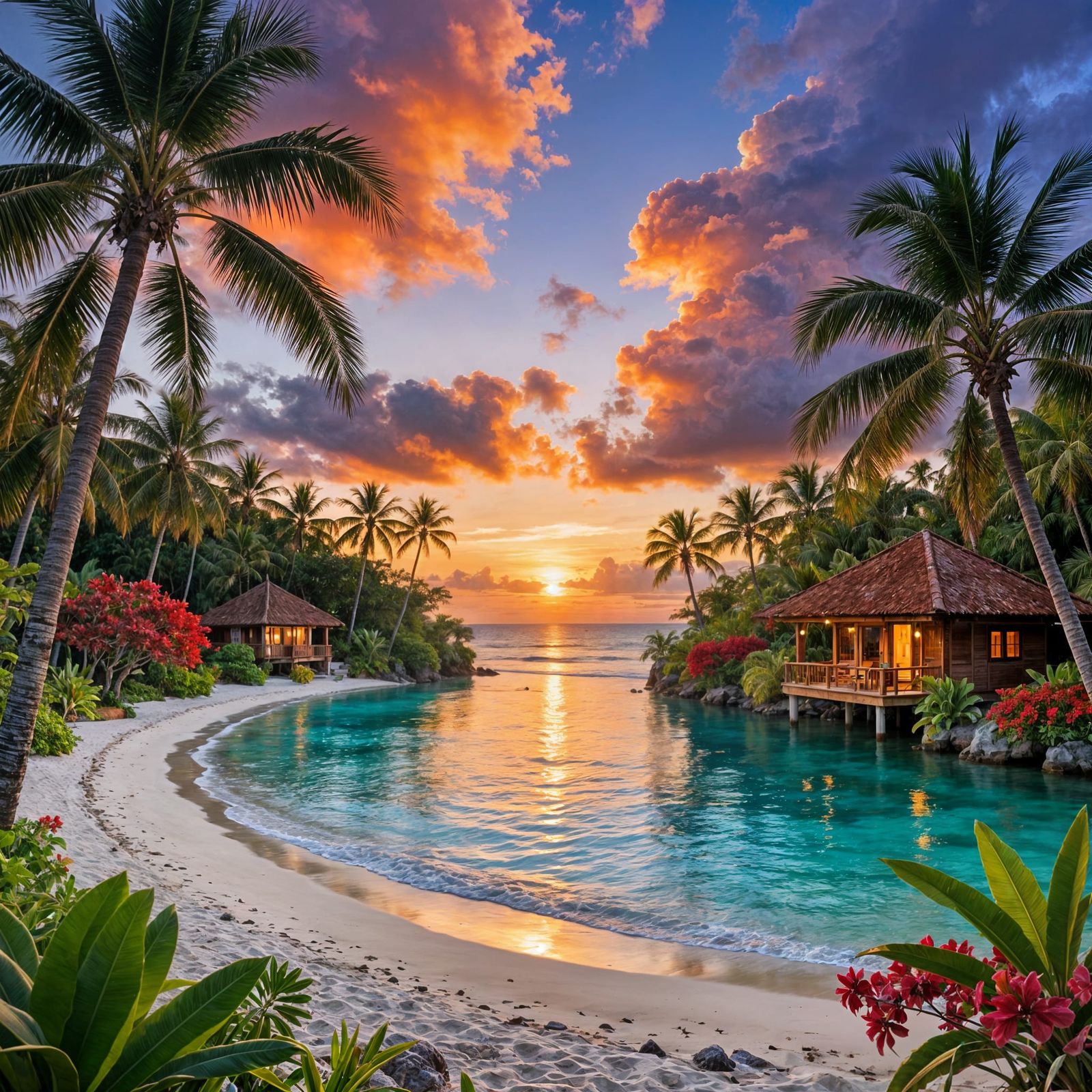 Cinematic Tropical Paradise at Golden Hour Sunset