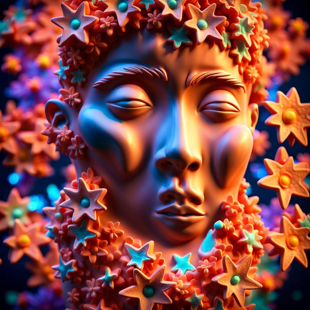 Luminescent Clay Face in 3D Ceramic Art
