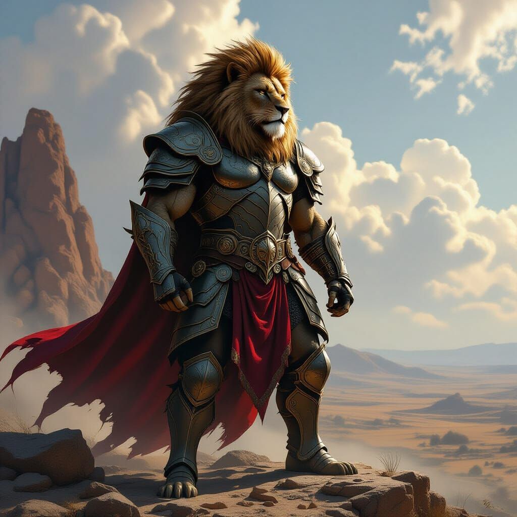 Iron Lion Warrior in Epic Fantasy Concept Art Style