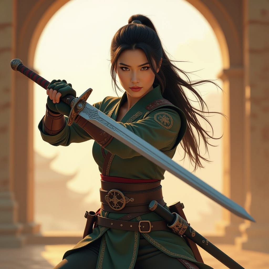 Asian Female Adventurer in Dungeons and Dragons