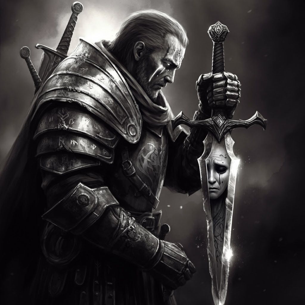 Fantasy Warrior and Alien Reflection in Dark Mysticism