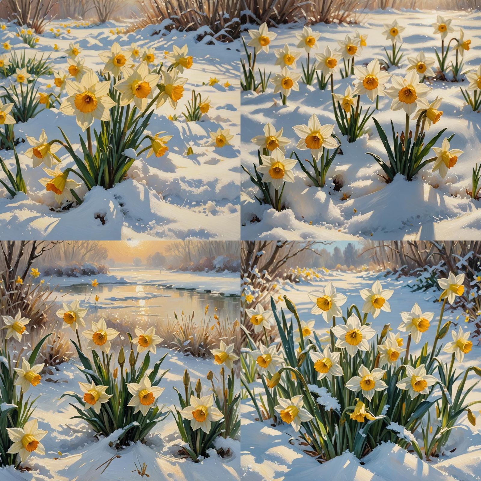 Daffodil in Snow: An Oil Painting of Spring