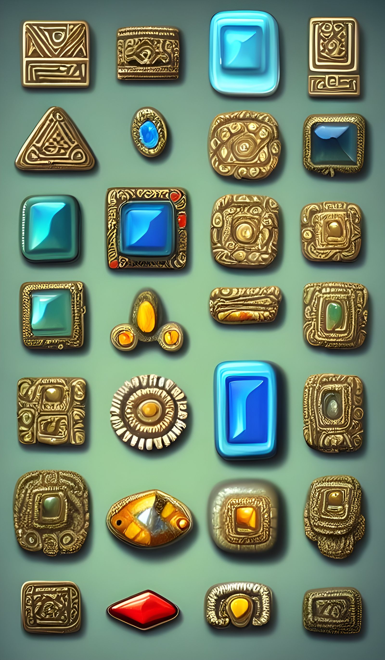 Mayan Gemstone App Icons with Carvings