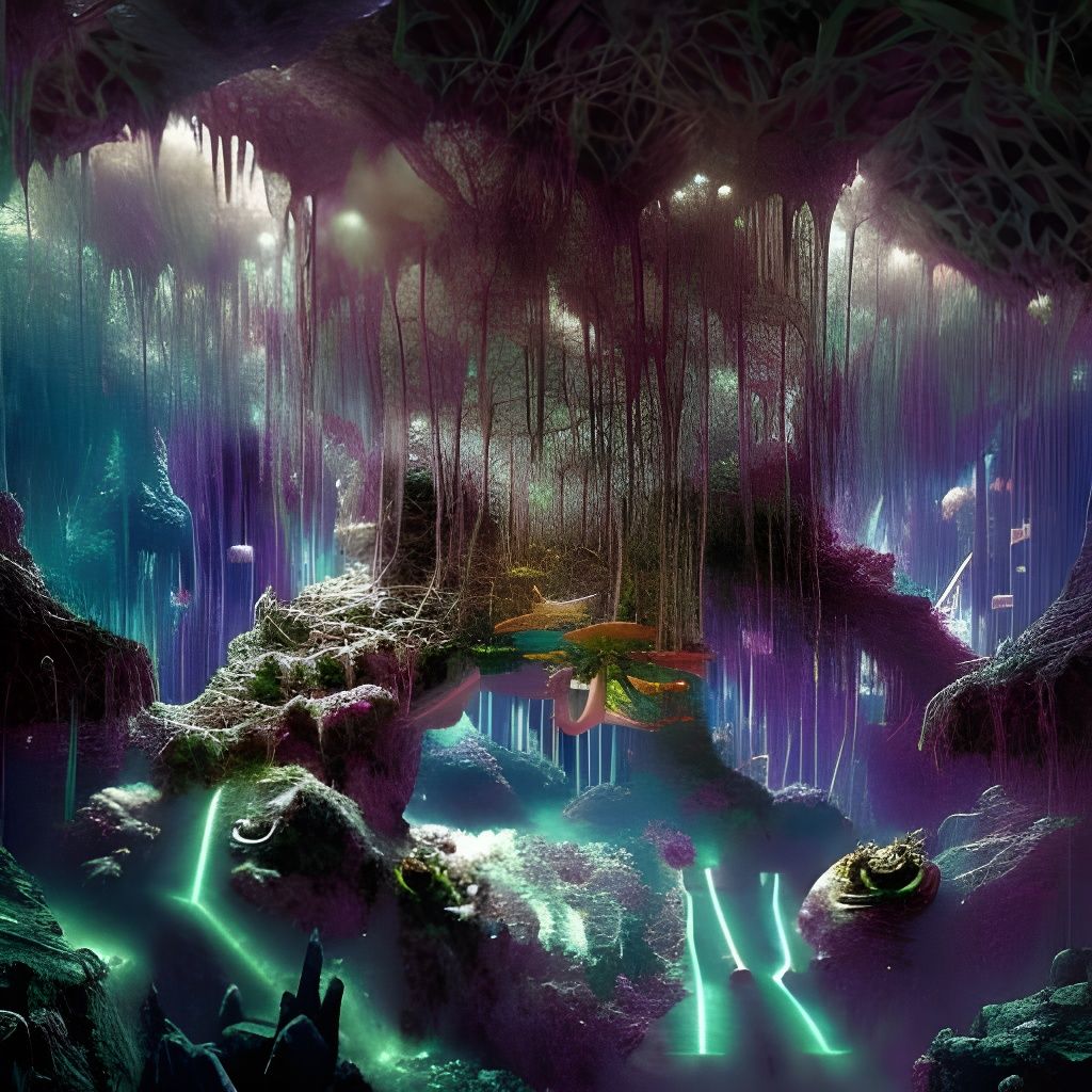 Reflective Crystal Cavern in Neo-Surreal Style