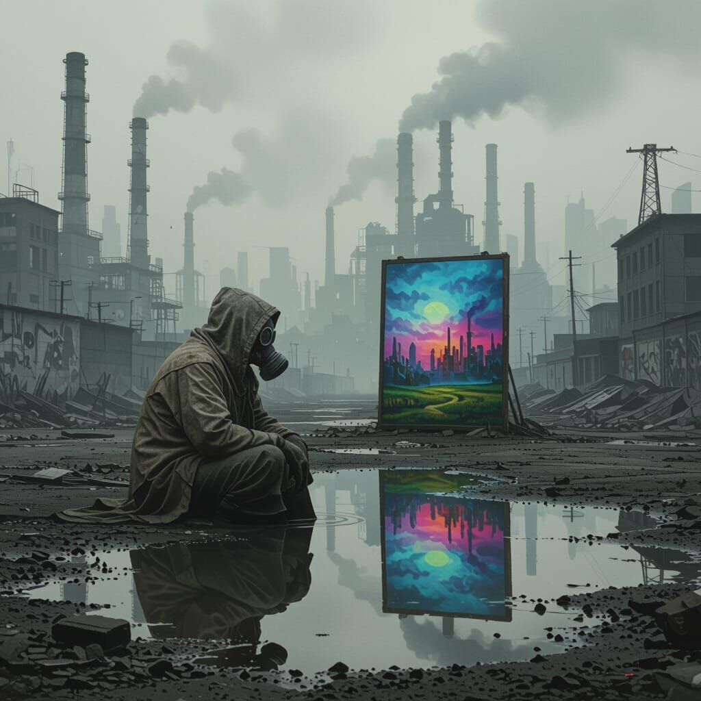 Dystopian Cityscape Reflection of a Joyful World