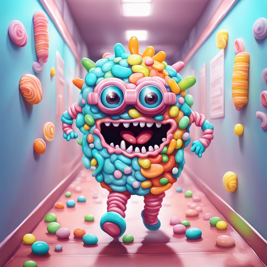 Candy Monster Asylum Escape: Pastel Digital Illustration