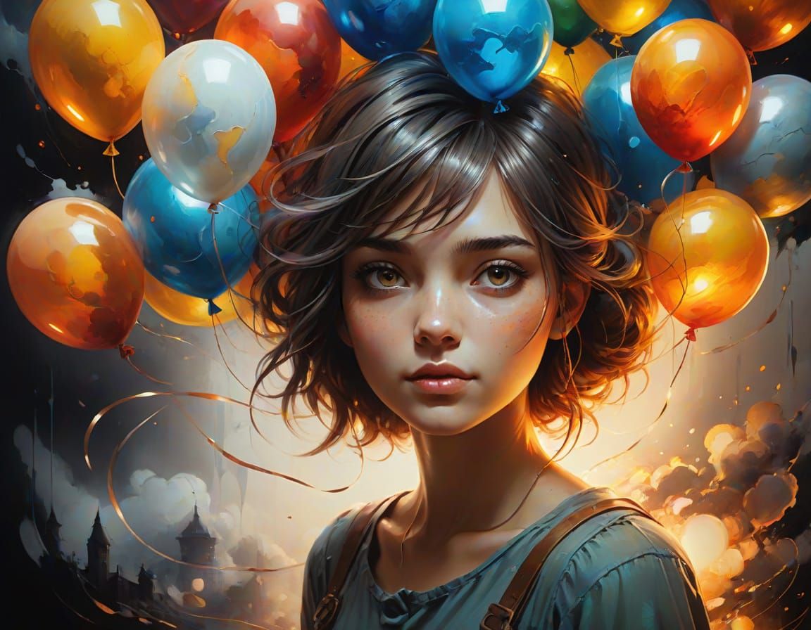 Impressionist Earthly Masterpiece with Vibrant Balloons