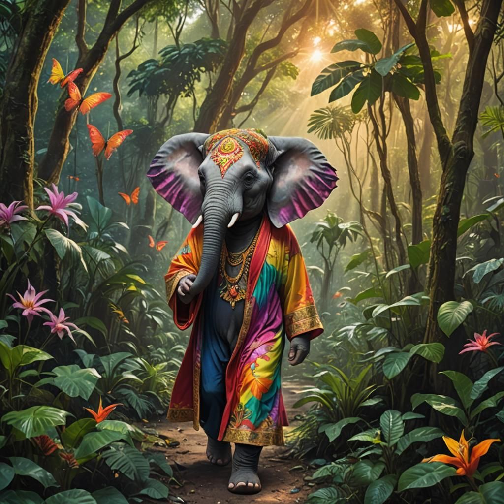 Mystical Elephant Messiah in Jungle, Detailed Portrait