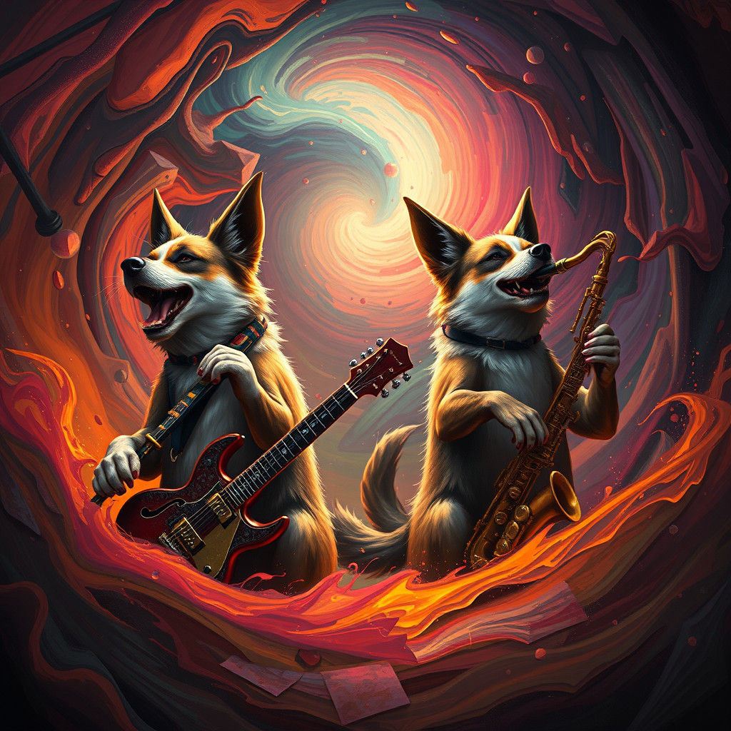 Dogs Play Rock Music in a Swirling Vortex