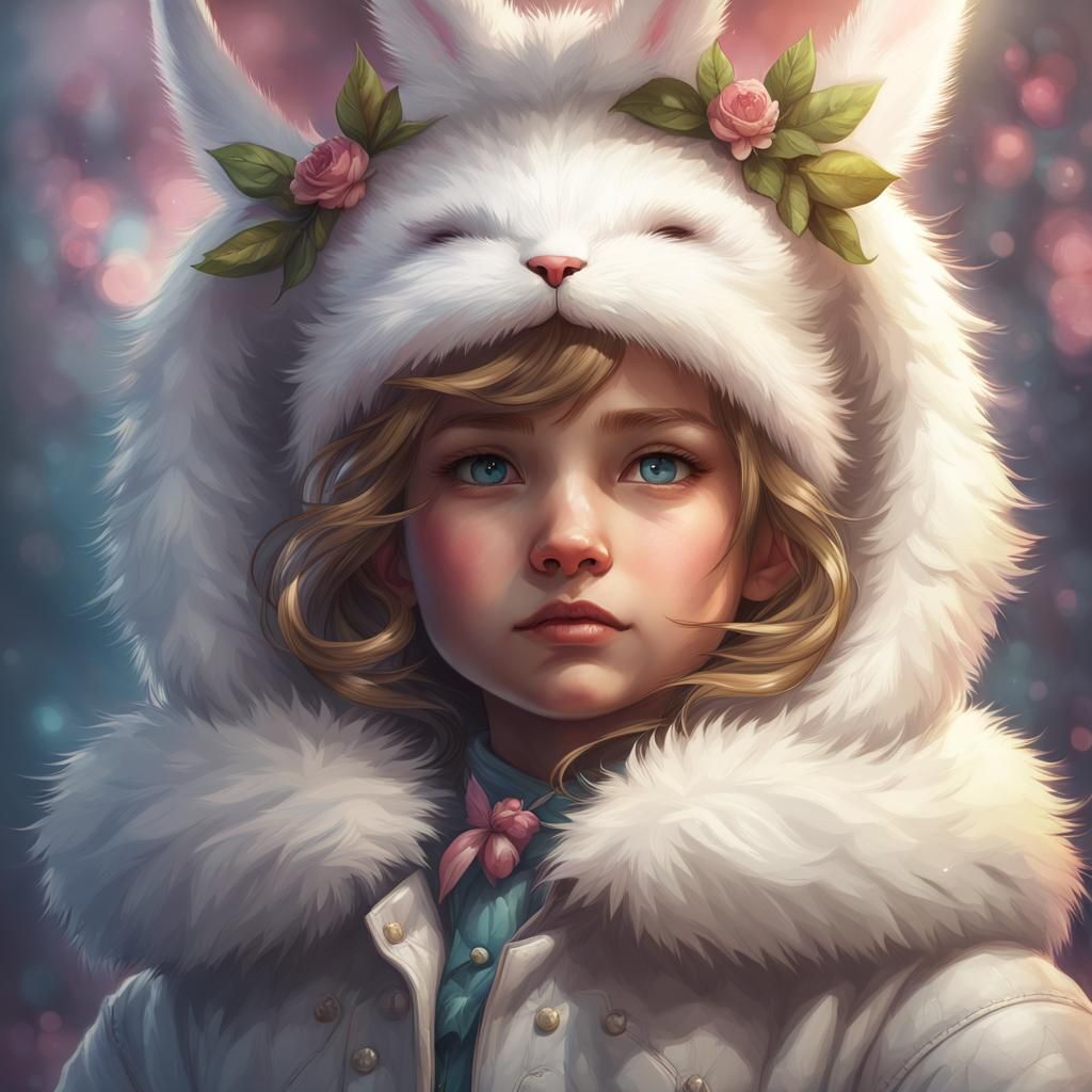 Bunny Child Portrait with Cat Moustache