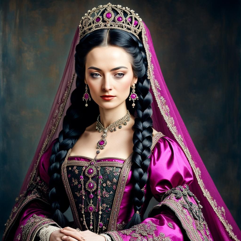 Young Tsarina Eudoxia in Brocade Gown, 1690 Era