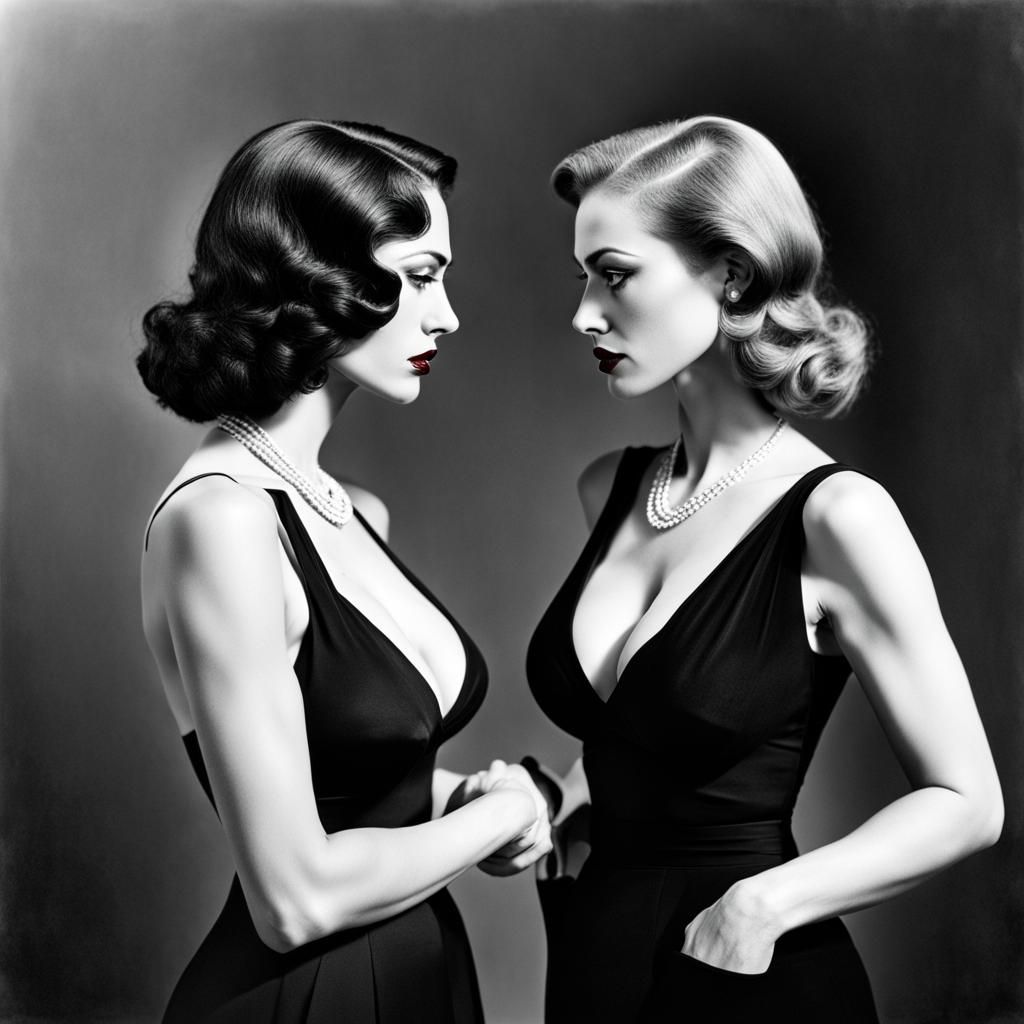 Glamorous Women in Old Hollywood Gangster Staredown