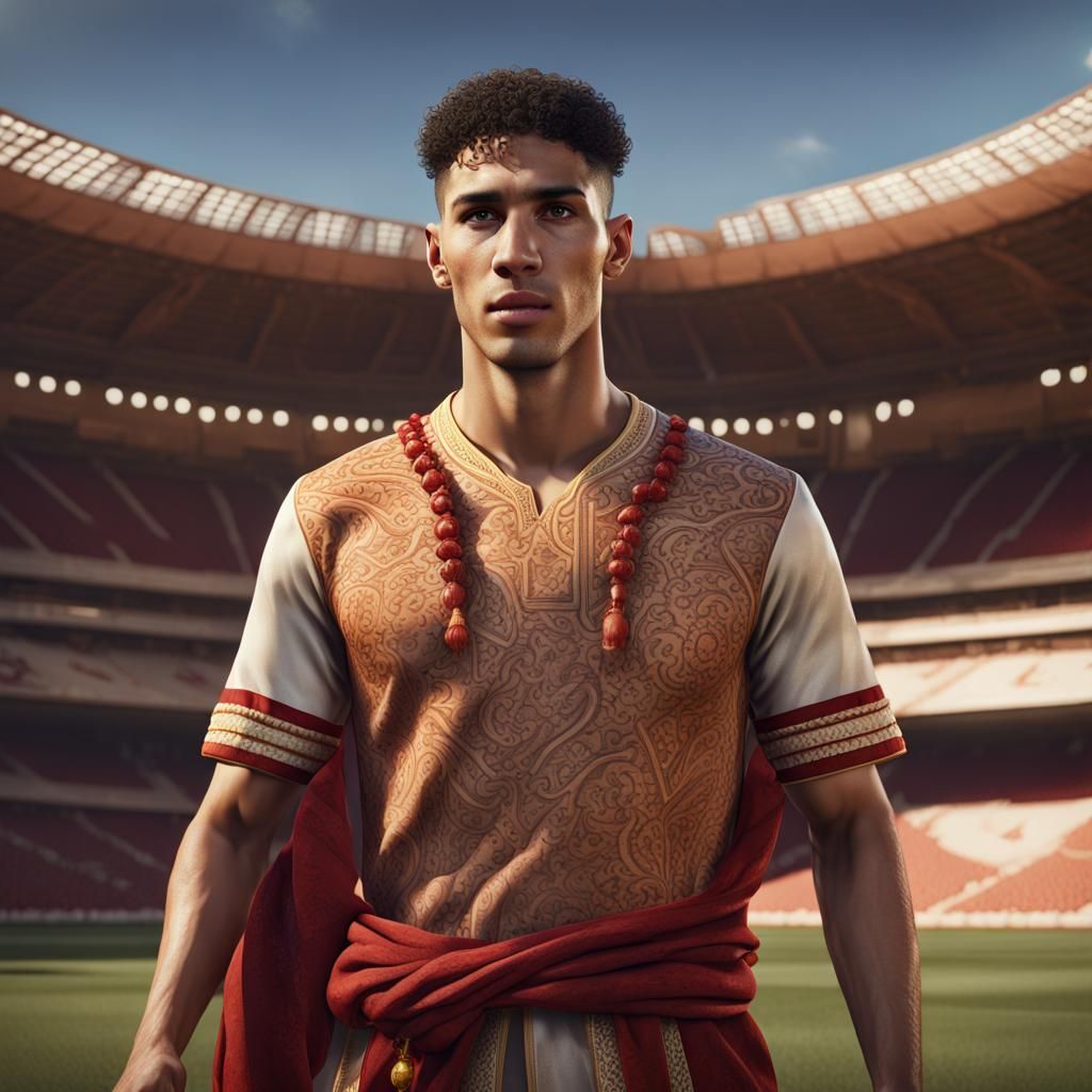 Achraf Hakimi with Atlas Lions in Stadium Art