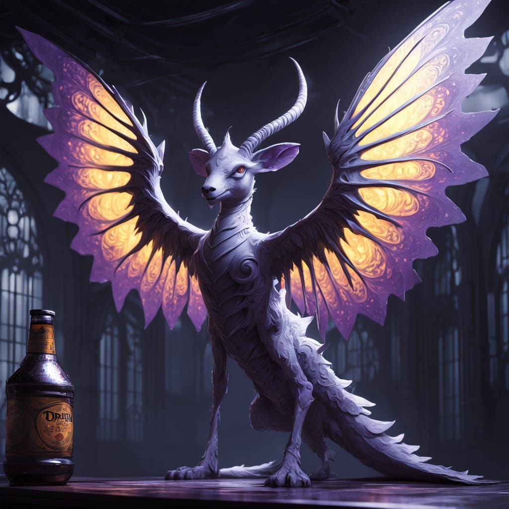 Mythical Dr. Pepper Creature in Art Nouveau Style