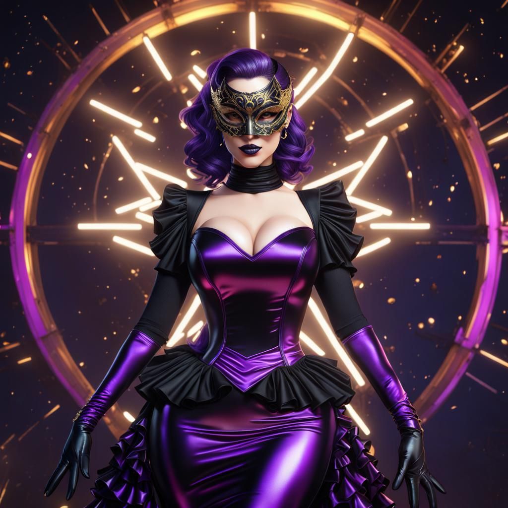 Elegant Goth Woman at Neon Rave in Comic Book Style