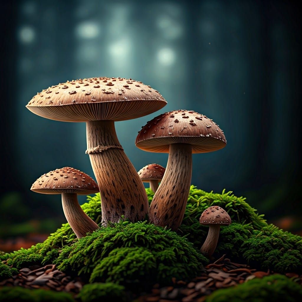 Mystical Forest Mushrooms in Warm, Mossy Hues